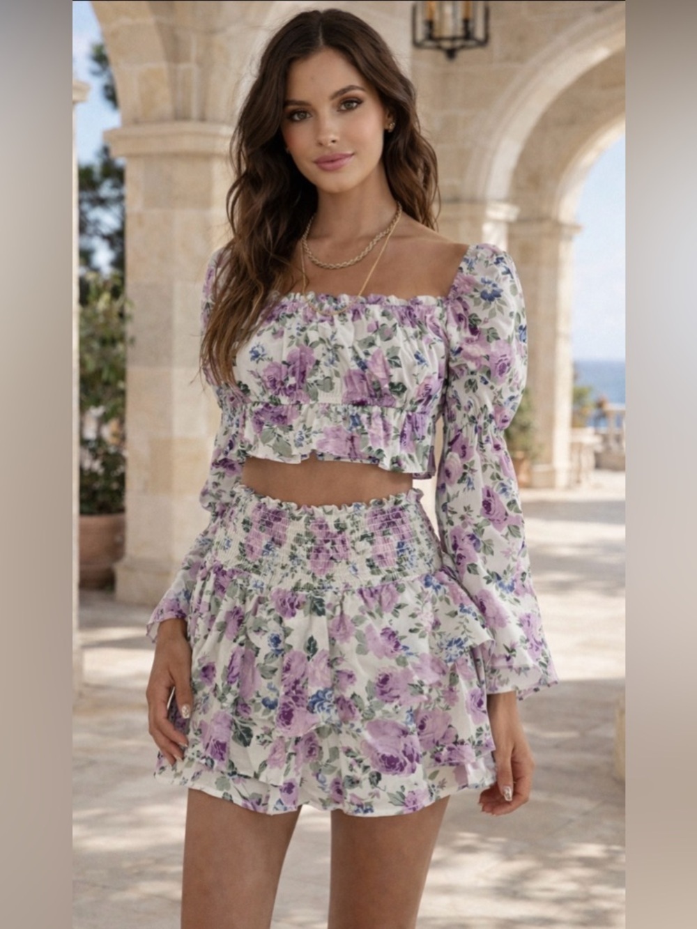 Rays for Days Floral Two-Piece Set in Lavender & White - Picture 2 of 10